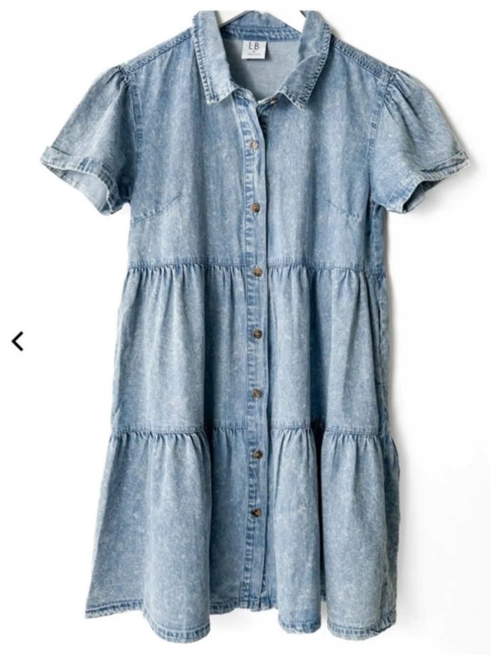 LB little bipsy button front tiered collared short sleeve chambray dress sz xl